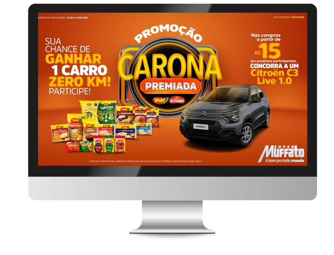 Hotsite da Promoção Carona Premiada exibido em um monitor