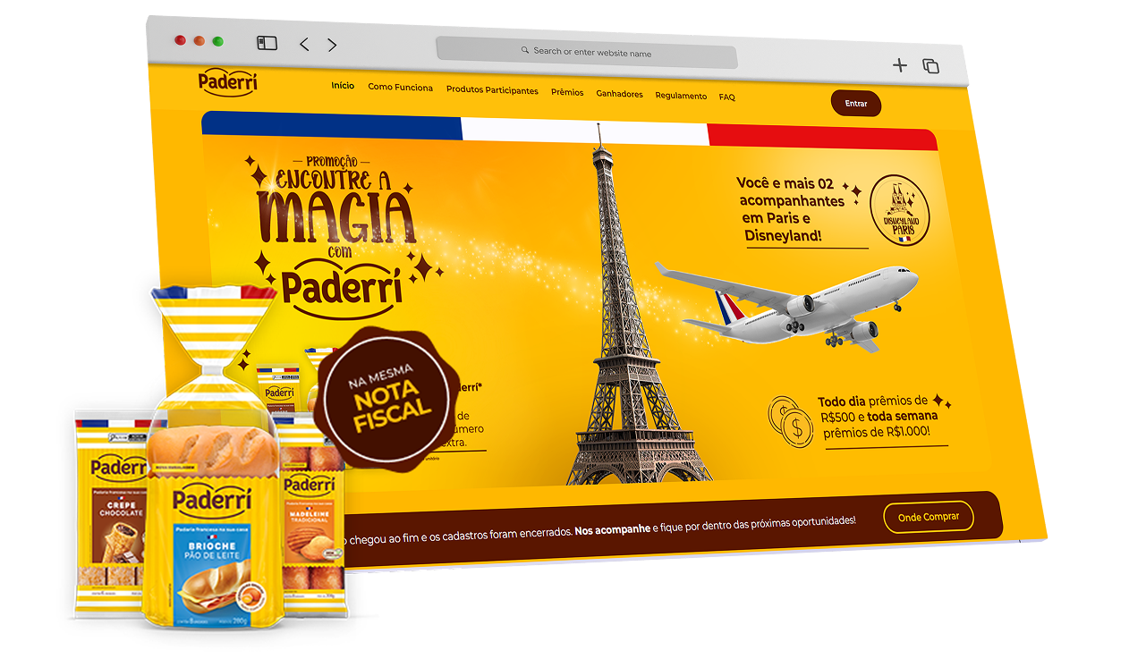 Hotsite da promoção Encontre a Magia com Paderrí