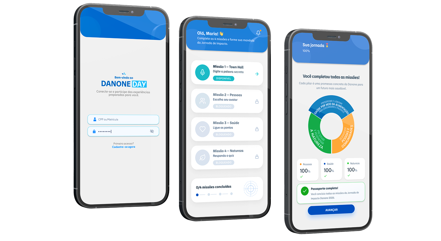 Telas do aplicativo Danone Day