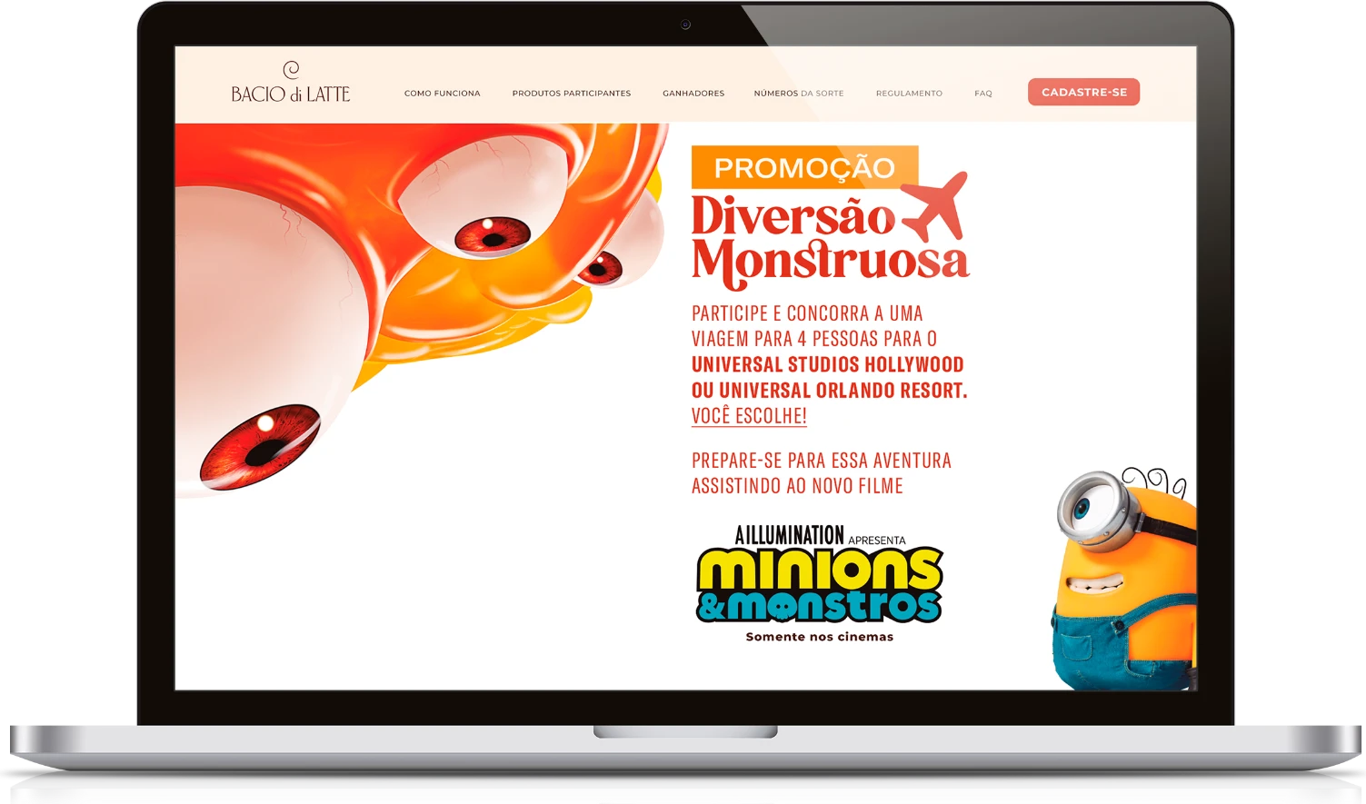 Landing page Universo Minions em notebook