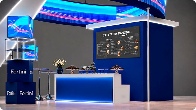 Balcão de café com painel de cardápio