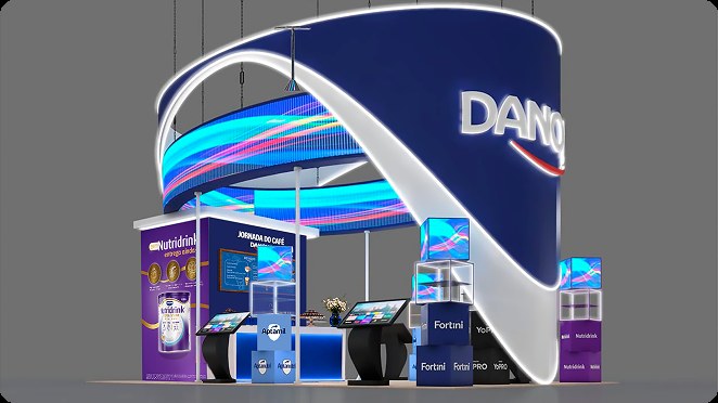 Projeto 3D do estande Danone — vista 1