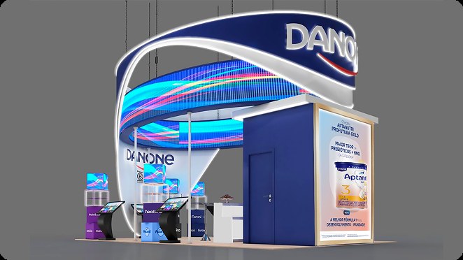 Projeto 3D do estande Danone — vista 2