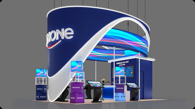 Projeto 3D do estande Danone — vista 4
