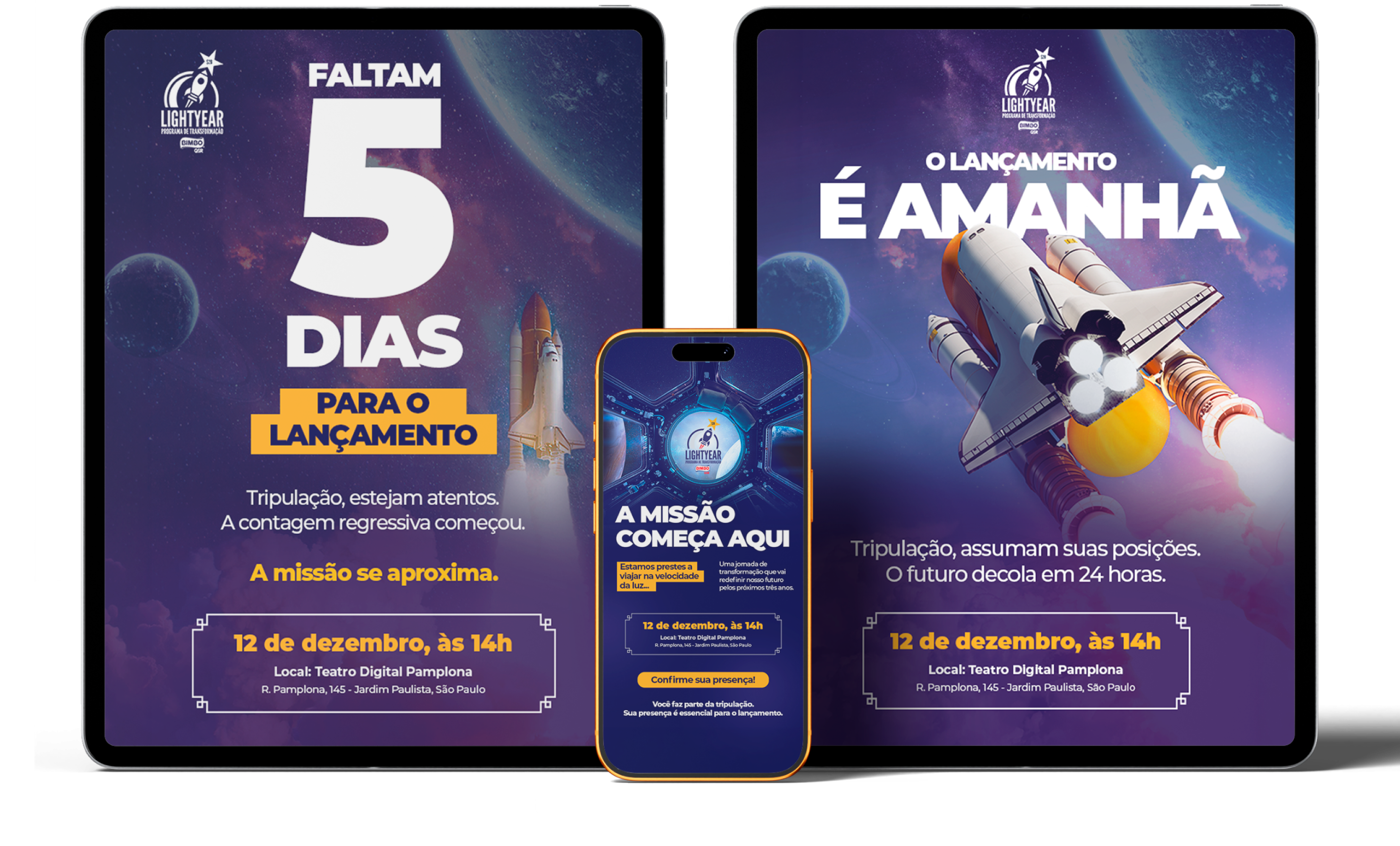 Aplicações da campanha em tablet e celular