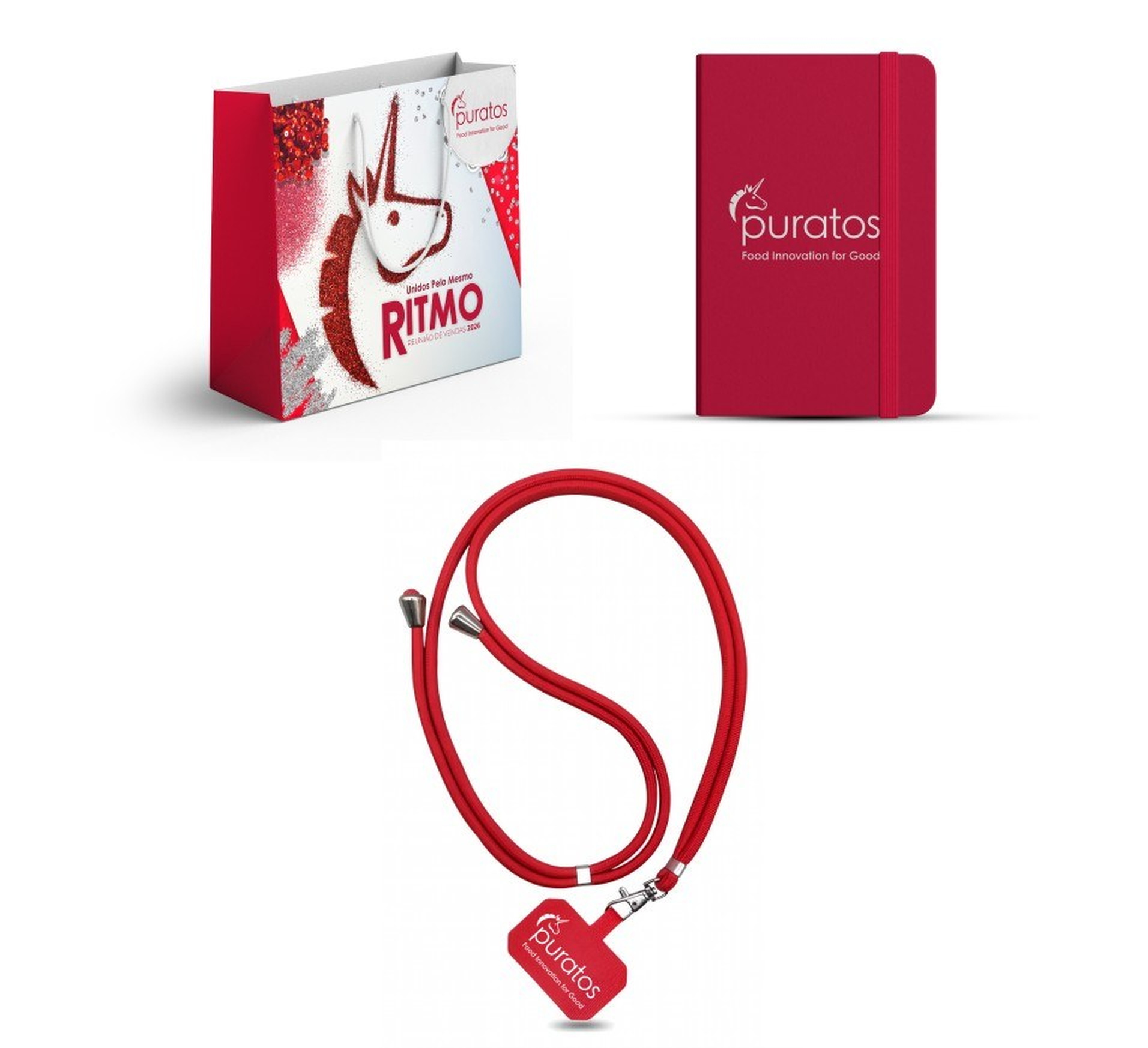Sacola, caderno e cordão personalizados