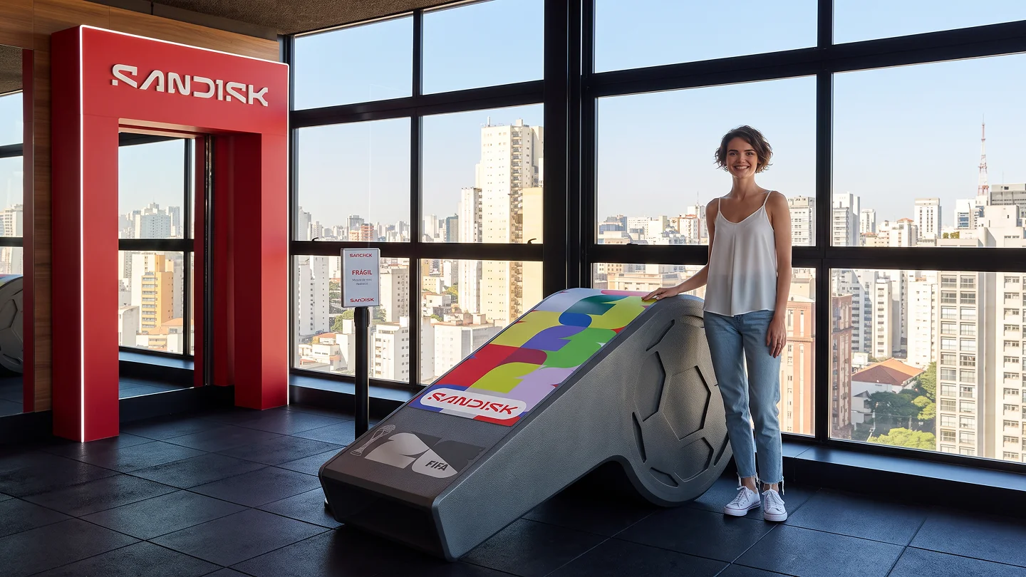 Portal SanDisk com apito gigante em ativação de futebol